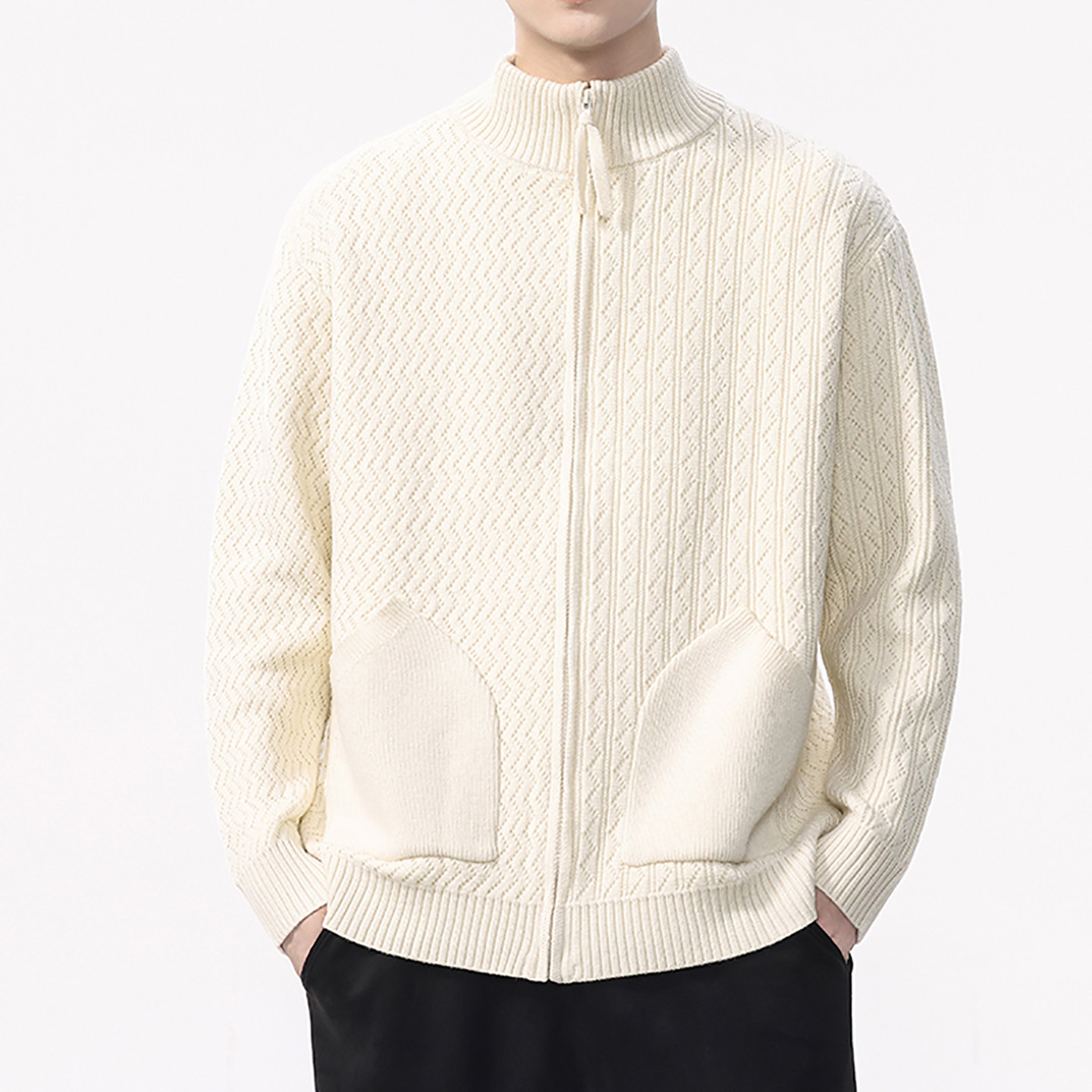 高级感针织开衫外套男春秋2025新款翻领休闲条纹百搭短款线衣夹克