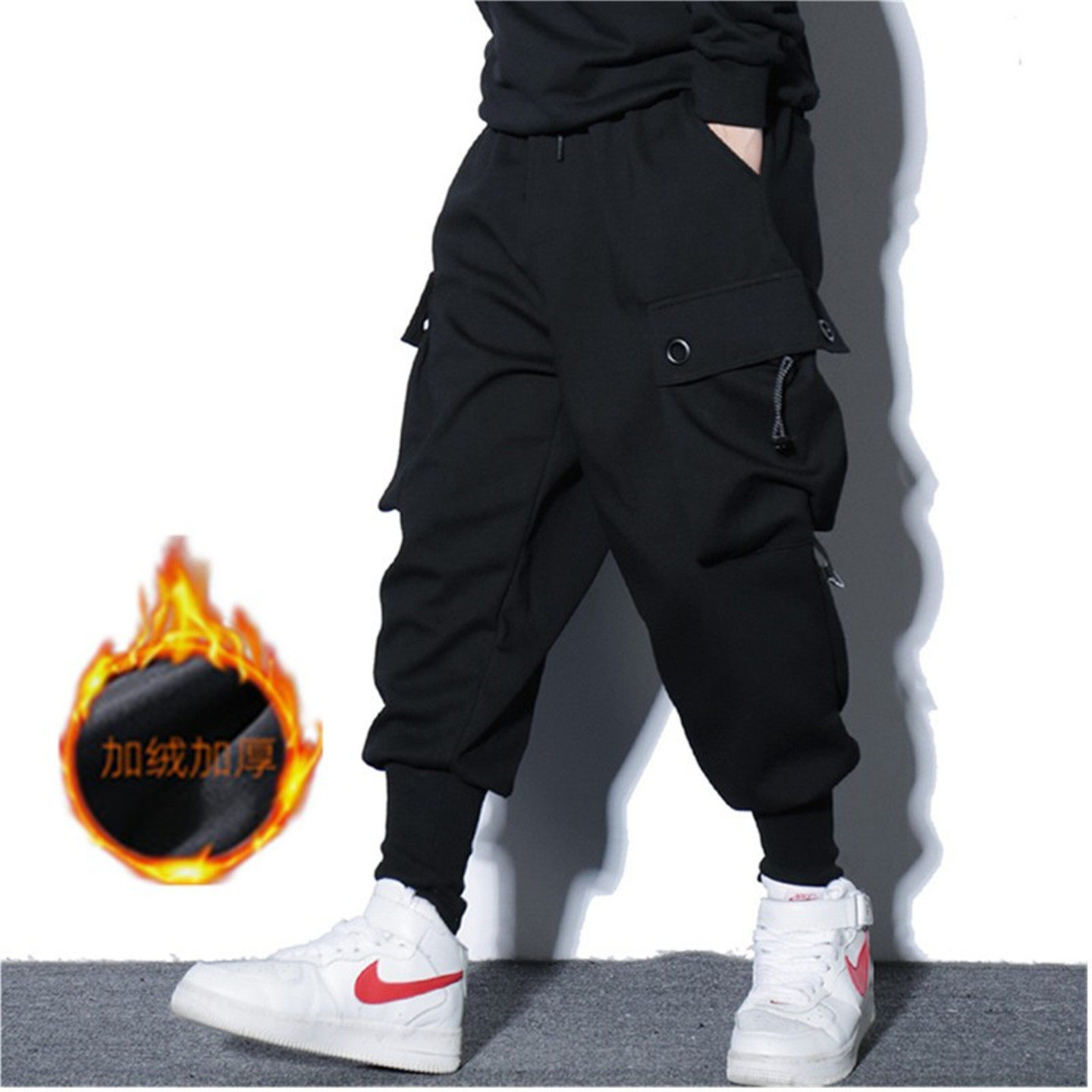 秋冬男装运动卫裤男加绒宽松大码萝卜裤潮牌束脚工装裤收腿哈伦裤