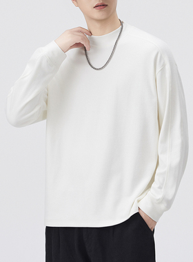 310G重磅纯白色长袖T恤男秋冬季宽松潮牌休闲百搭简约打底衫上衣