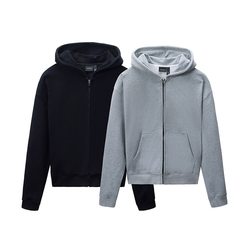 2025秋季新款美式复古连帽短款卫衣男女情侣款纯色外套拉链帽衫潮