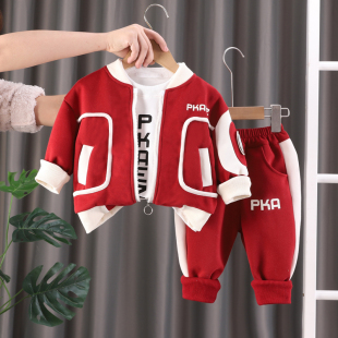 男宝宝春装1周岁11一8八5五9十7个月6婴儿春秋季衣服分体红色套装