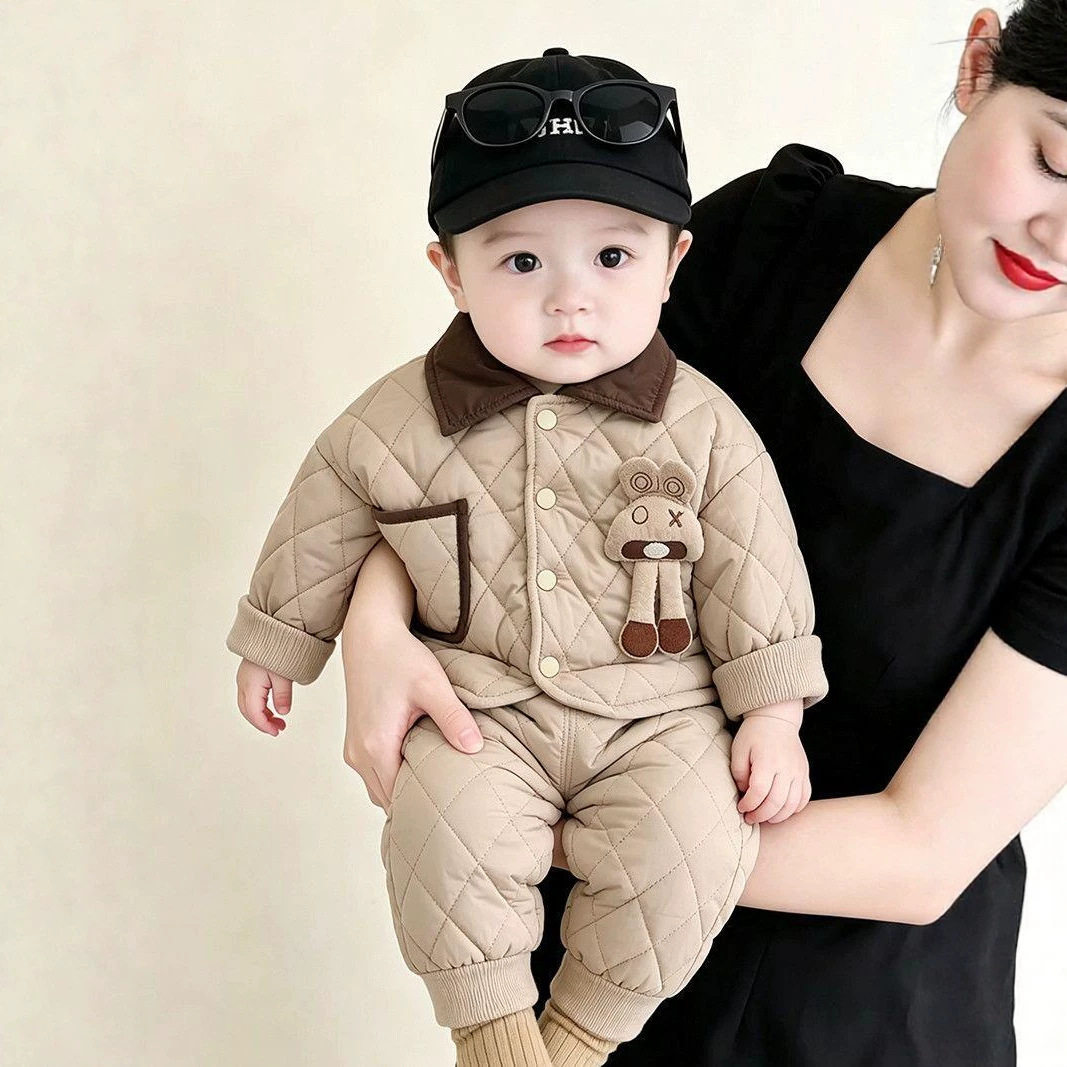 男童冬装套装3儿童秋冬加绒保暖婴儿分体两件夹棉外套1岁宝宝衣服
