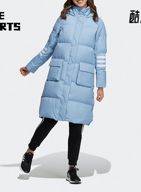 Adidas/阿迪达斯正品Neo冬季女子中长款保暖连帽运动羽绒服H18622