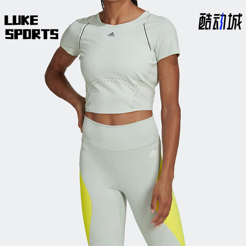 Adidas/阿迪达斯正品新款时尚女子运动训练高腰短款T恤HM8097