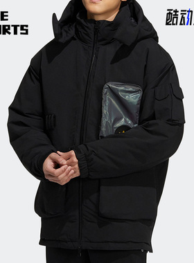 Adidas/阿迪达斯正品休闲三叶草 男子时尚连帽运动羽绒服 H58058