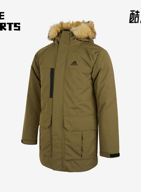 Adidas/阿迪达斯正品冬季男子连帽保暖中长款羽绒服外套 H20765
