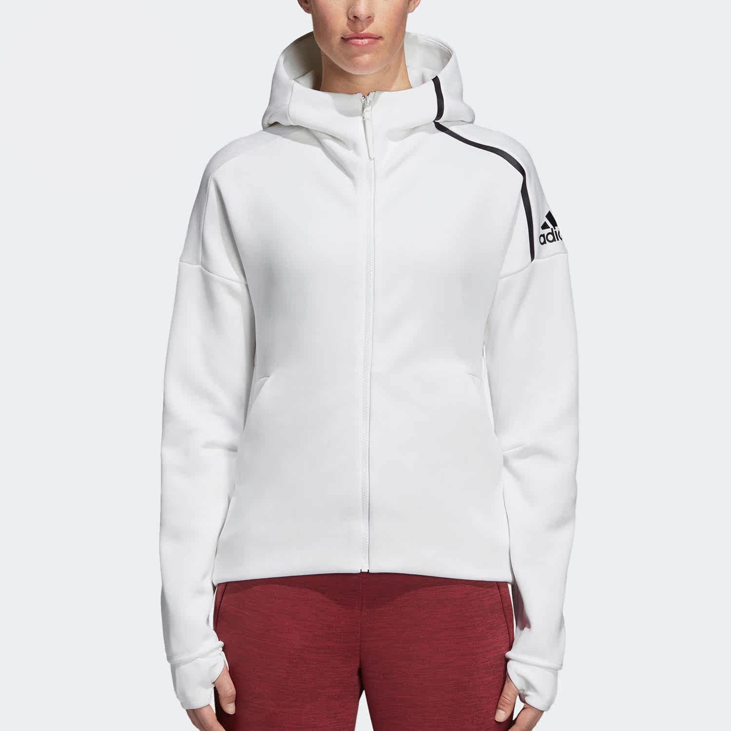 Adidas/阿迪达斯正品女装春季ZNE连帽白色上衣运动外套DN8508