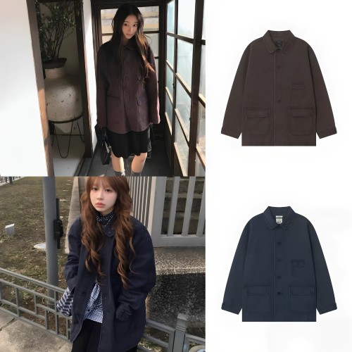 OHESHIO复古水洗棉工装夹克女