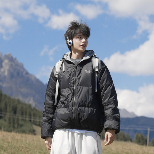 GOGOSOON羽绒服男新款2025冬季外套痞帅连帽保暖90白鸭绒青少年潮