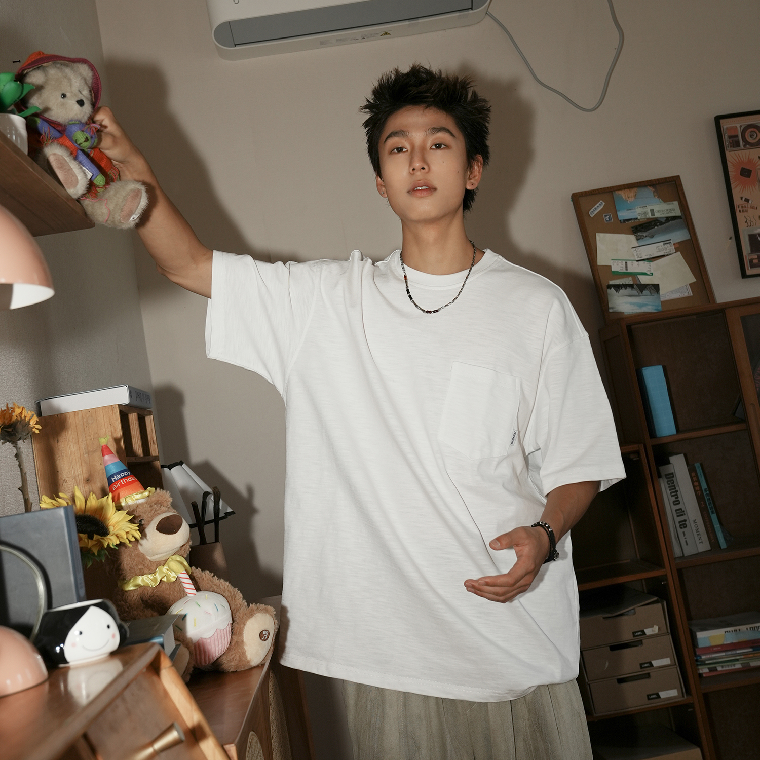 GOGOSOON夏季新款圆领短袖T恤310g男生重磅全棉纯色宽松百搭上衣