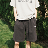 GOGOSOON夏季 子Q 320g全棉休闲复古渲染做旧字母印花裤 新款 男短裤