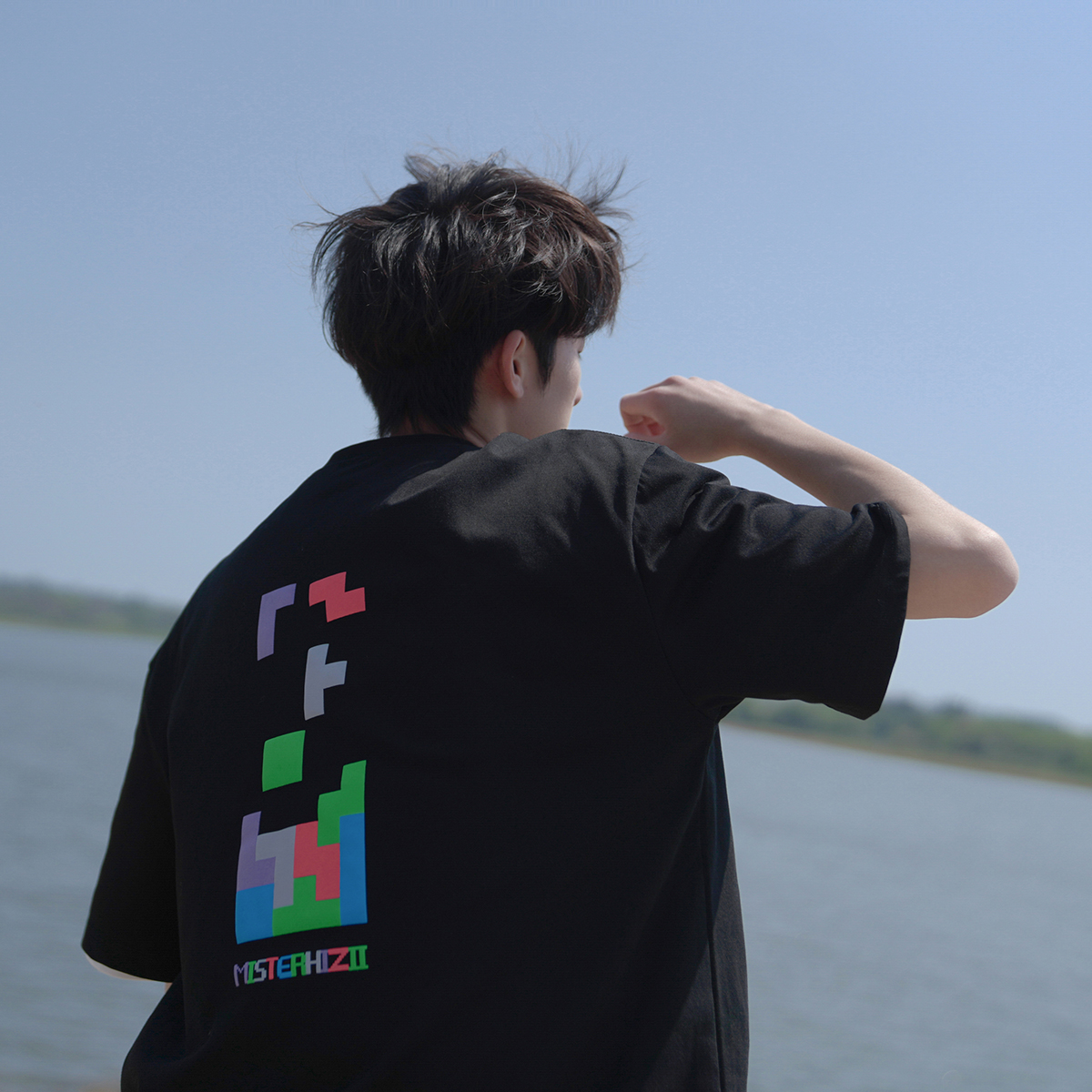 禾子先生夏季新款男士短袖T恤圆领宽松俄罗斯方块印花个性上衣潮