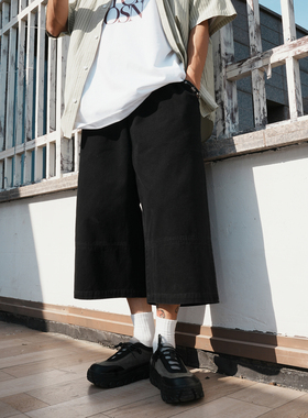 GOGOSOON夏季新款休闲七分裤男280g全棉做旧阔腿青少年直筒裤子Q