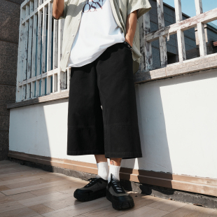 男280g全棉做旧阔腿青少年直筒裤 休闲七分裤 子Q 新款 GOGOSOON夏季
