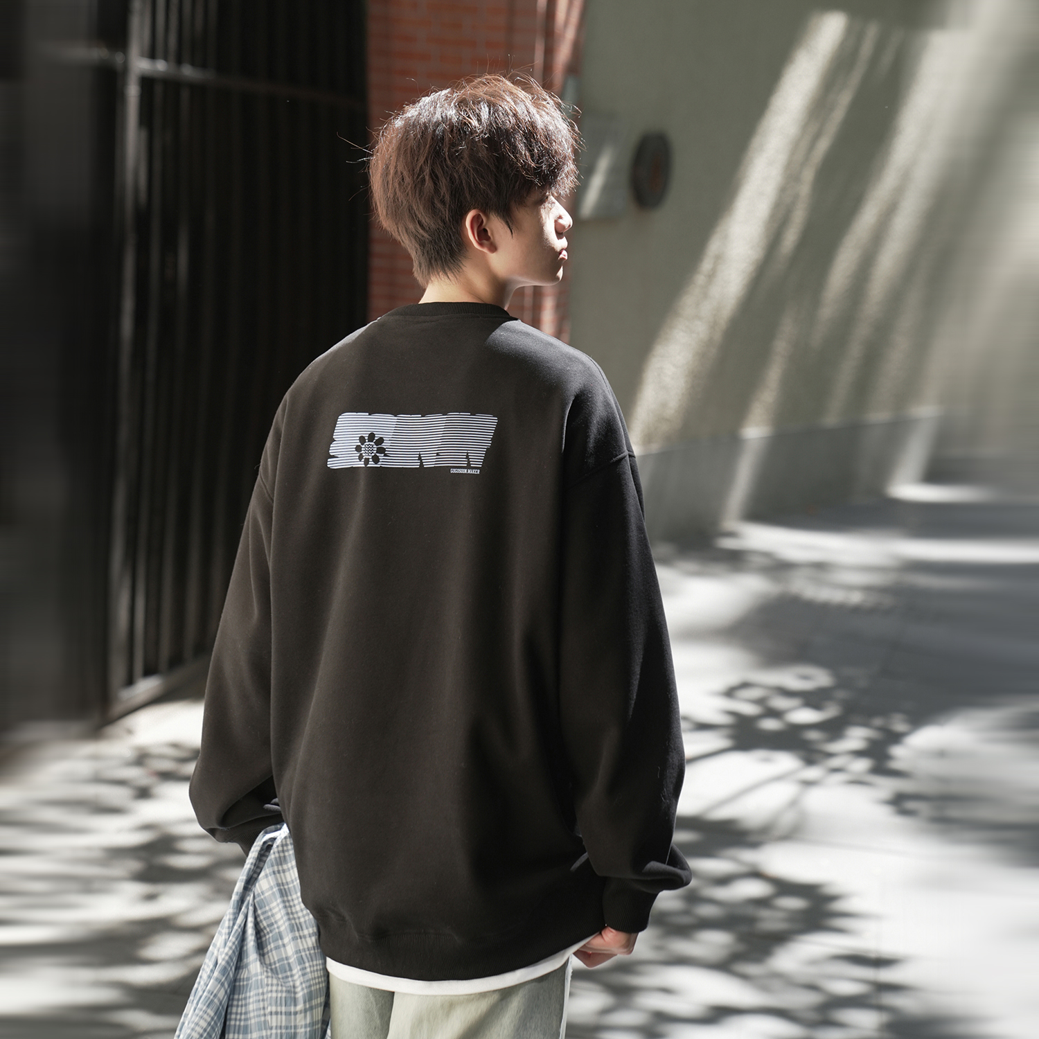 GOGOSOON老钱风 加绒卫衣男430g新款2025秋冬复古圆领无帽青少年