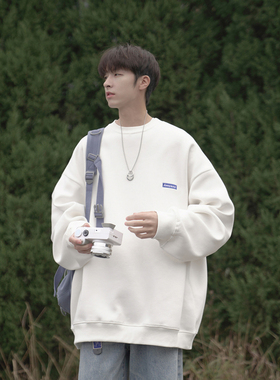 GOGOSOON加绒卫衣男新款2025秋冬圆领无帽加厚长袖套头青少年内搭