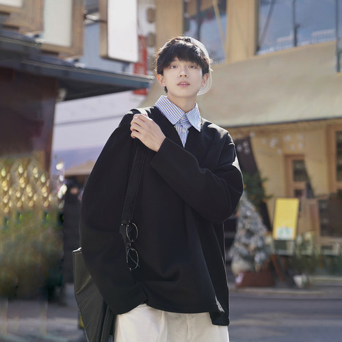 GOGOSOON假两件衬衫领卫衣男2026春秋新款撞色翻领少年感套头休闲