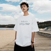 GOGOSOON夏季 T恤男生300g全棉双纱复古字母印花宽松半袖 新款 短袖