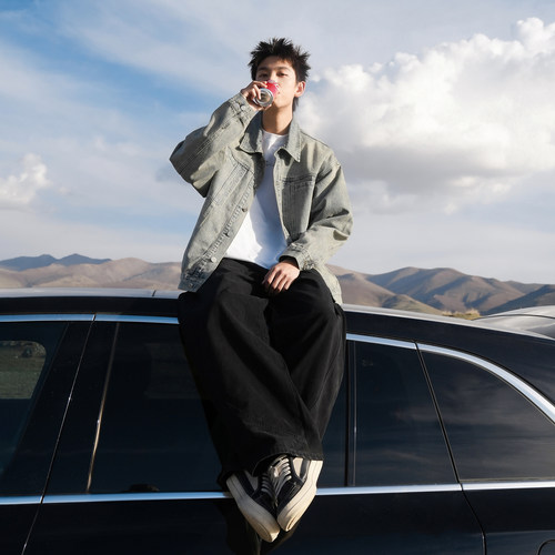 王橹杰同款GOGOSOON牛仔外套男430g新款2025春秋夹克做旧青少年