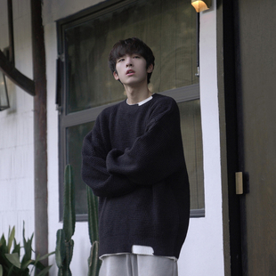 GOGOSOON毛衣男新款 2025秋冬撞色假两件圆领套头bf风线衣青少年感