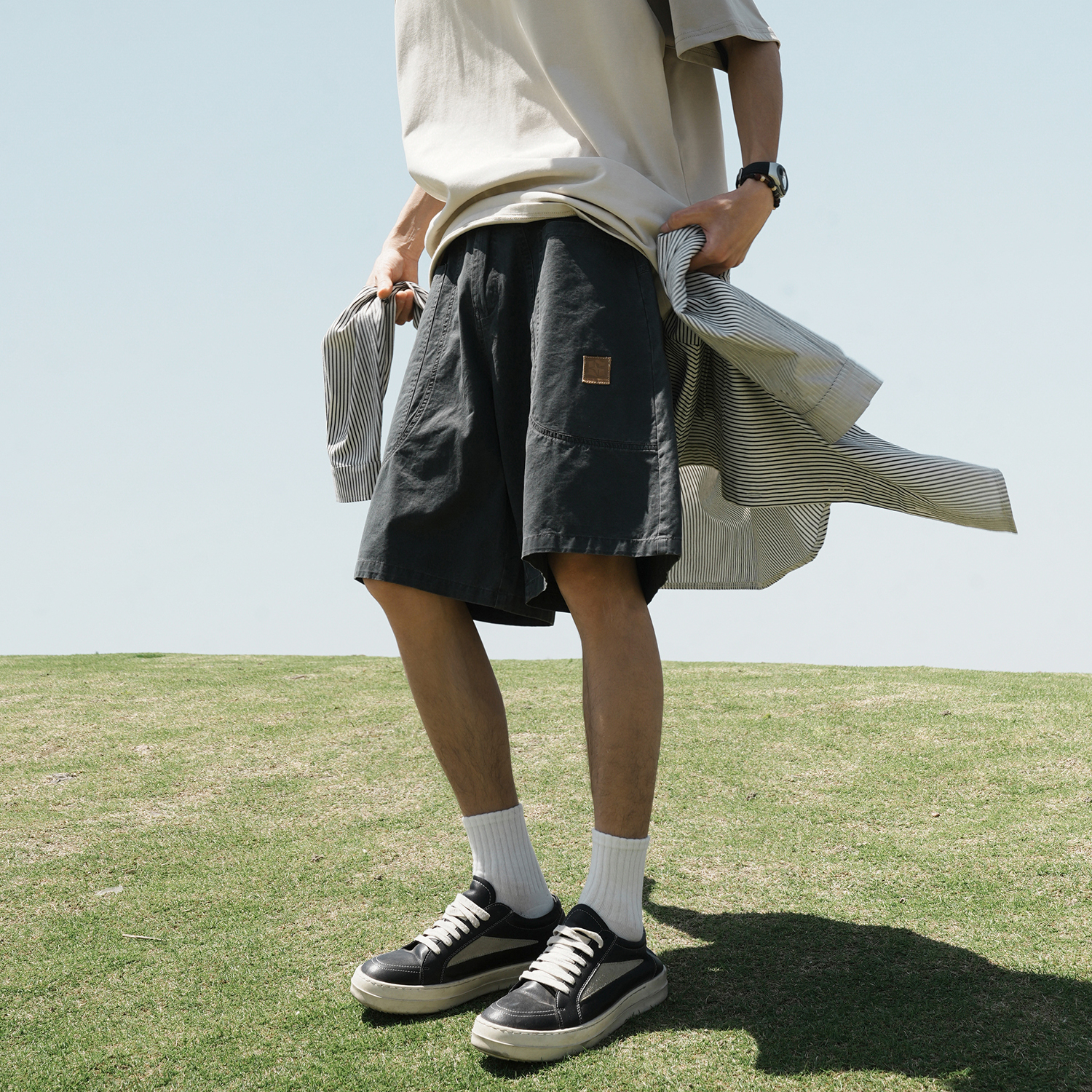 GOGOSOON夏季新款短裤男200g全棉复古水洗直筒宽松轻薄棉感五分裤