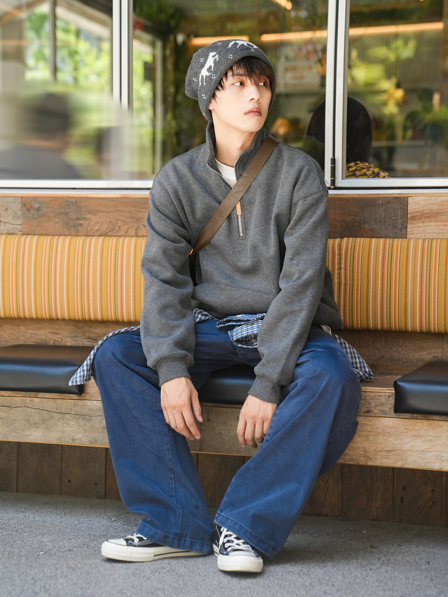GOGOSOON重磅半拉链卫衣男400g春秋宽松基础纯色百搭潮流休闲上衣