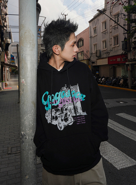 GOGOSOON卫衣男冬季加绒460g潮牌个性字母印花学生情侣连帽衫Q