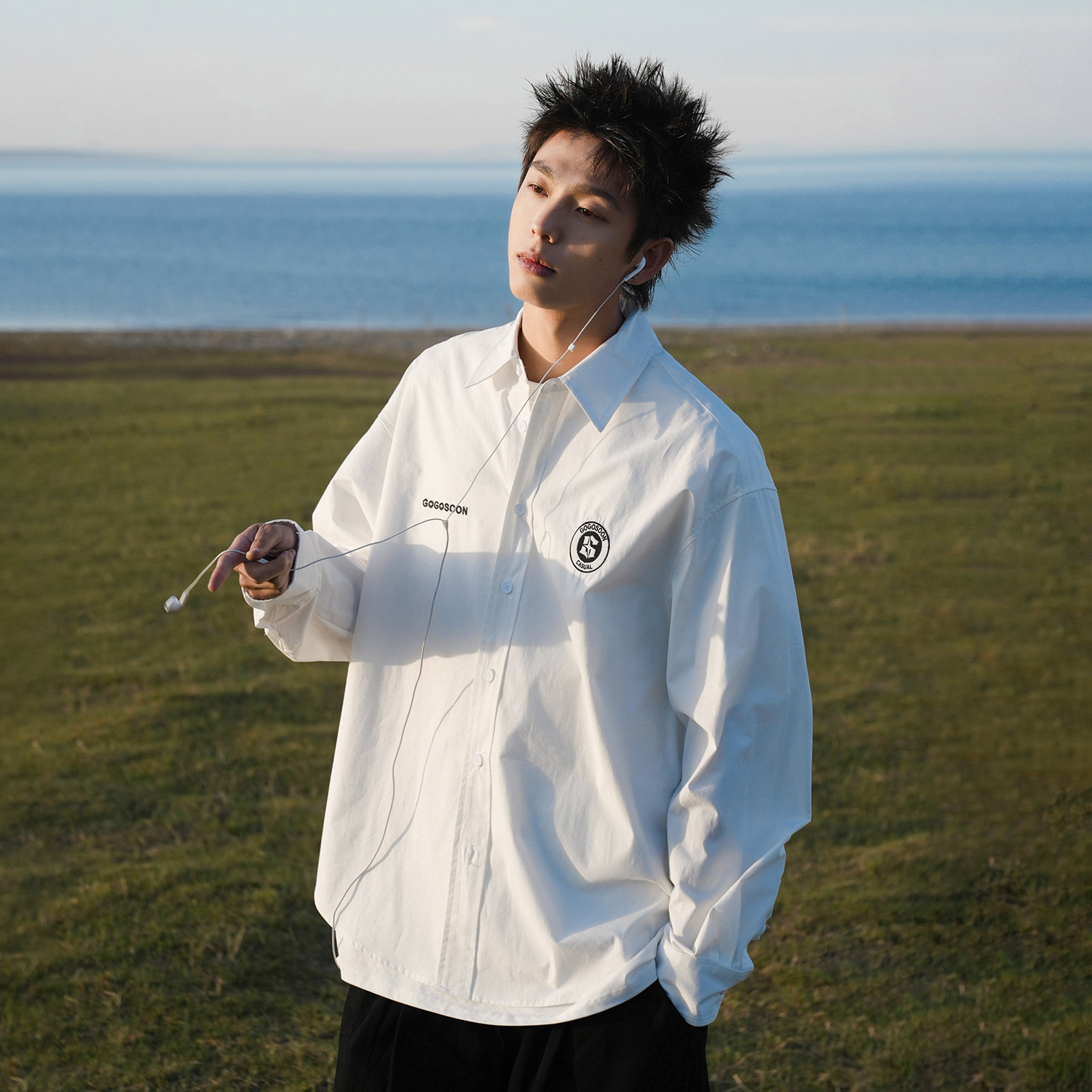 陈浚铭同款GOGOSOON长袖衬衫男2025新款春秋美式学院风情侣衬衣潮