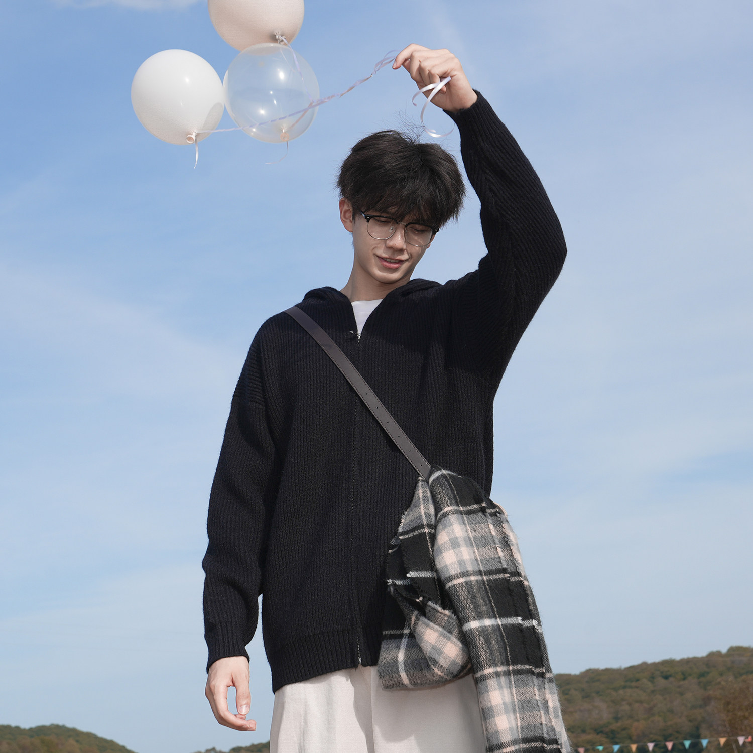 GOGOSOON毛衣外套男900g新款秋冬连帽开衫高级感休闲慵懒风针织衫