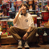 GOGOSOON短袖 松弛感 日系纯棉宽松刺绣白色半袖 T恤男270g新款 夏季