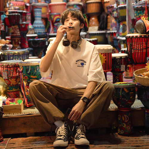 【100%棉270g重磅】男装刺绣短袖T恤夏季宽松高级松弛感半袖衣服