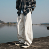 白色直筒休闲百搭长裤 GOGOSOON弯刀裤 男2025春秋新款 阔腿宽松夏薄