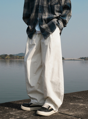 GOGOSOON弯刀裤男春秋新款白色直筒休闲垂感百搭长裤阔腿宽松夏薄