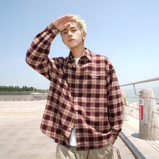 春秋美式 男280g新款 复古格子刺绣休闲衬衣外套Q 衬衫 GOGOSOON长袖