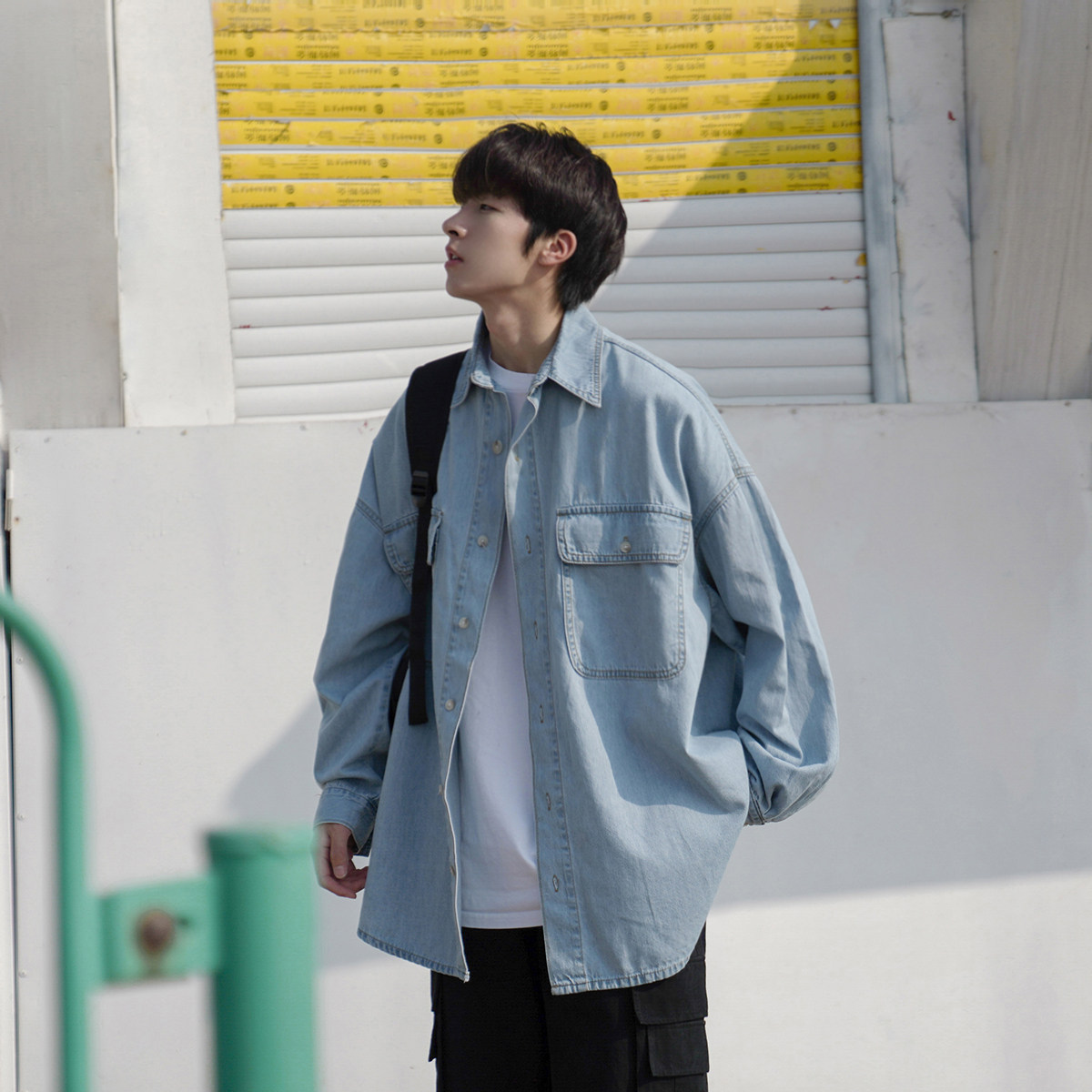 GOGOSOON春秋新款男衬衫外套长袖牛仔大口袋ins衬衣水洗复古上衣,男装,衬衫,淘宝优惠券,粉丝福利购,淘宝优惠卷