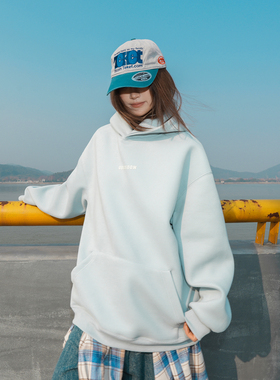 GOGOSOON男装400g重磅连帽卫衣外套春秋新款纯色宽松慵懒基础印花