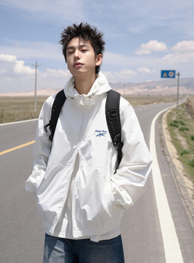 GOGOSOON外套男新款春秋白色外套双头拉链休闲青少年连帽百搭Q