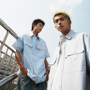 GOGOSOON夏季新男生短袖衬衫150g全棉logo标签大口袋设计感衬衣Q