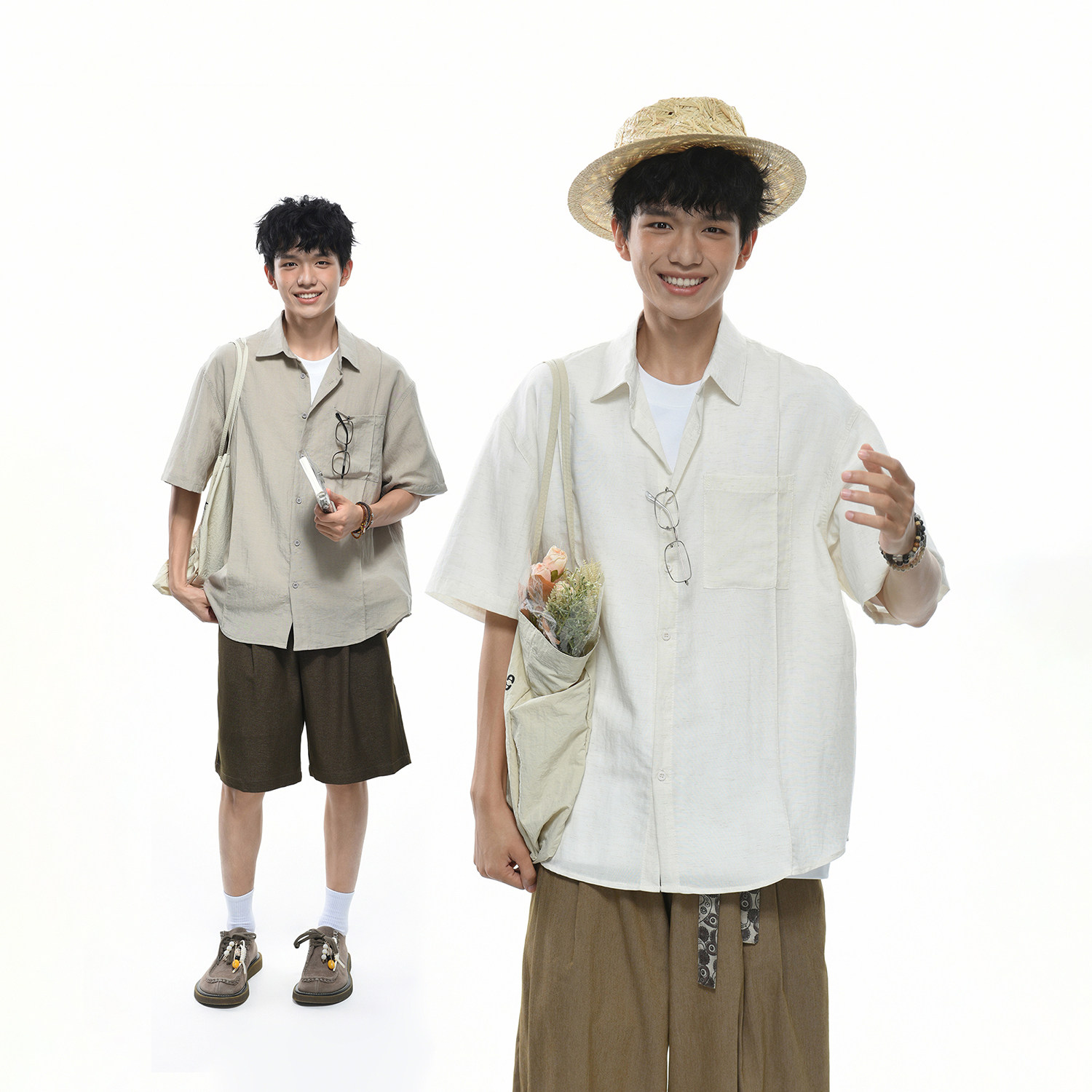 GOGOSOON莱赛尔混纺短袖衬衫男夏季宽松高级感肌理垂感翻领上衣潮图片