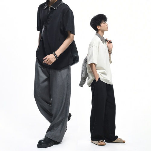 GOGOSOON TR斜纹纬弹170g 轻薄宽松休闲裤男夏季垂感直筒阔腿长裤