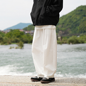 GOGOSOON裤 潮 休闲慵懒风垂感长裤 子男210g新款 春秋白色宽松阔腿裤