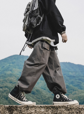 GOGOSOON男装日系束脚抽绳工装裤春秋新款长裤oversize山系美式潮