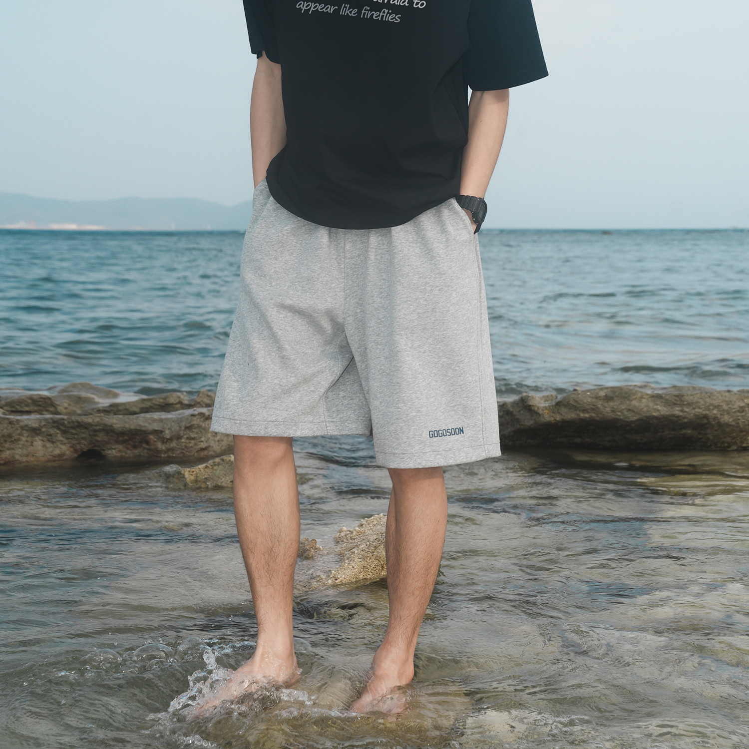 GOGOSOON灰色短裤男340g新款夏季直筒休闲百搭五分裤字母印花卫裤