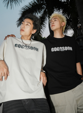 田嘉瑞同款GOGOSOON夏季新款短袖T恤260g男速干凉感做旧印花宽松Q