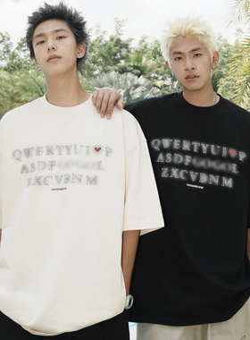 GOGOSOON夏季新款男生短袖T恤300g全棉美式潮流字母印花宽松上衣Q