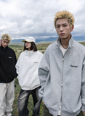 GOGOSOON金属标立领卫衣外套男春秋新款质感拉链开衫无帽宽松加绒