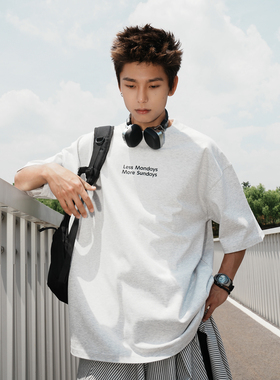 GOGOSOON夏季新款短袖T恤300g全棉男生潮流字母印花宽松休闲半袖Q