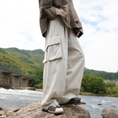 GOGOSOON休闲裤 大口袋阔腿宽松直筒长裤 男生280g新款 春秋纯棉工装