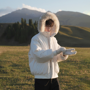 GOGOSOON貉子毛领可拆防泼水羽绒服男新款 25冬90白鸭绒小牛津外套