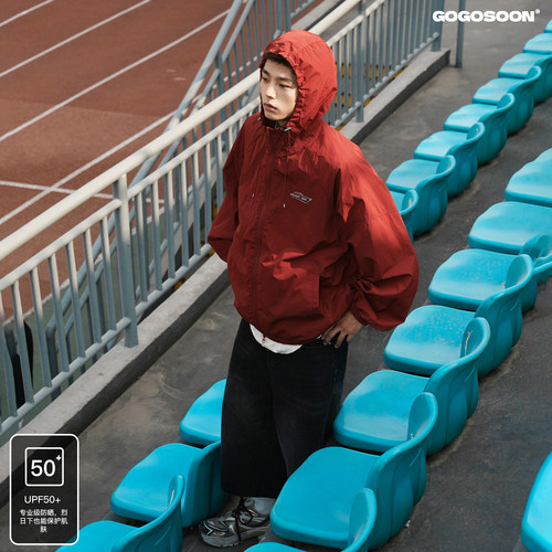 GOGOSOON防晒衣男UPF50+新款夏季红色外套户外山系轻薄连帽登山Q